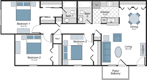 THREE - Three Bedroom / Two Bath floor plan